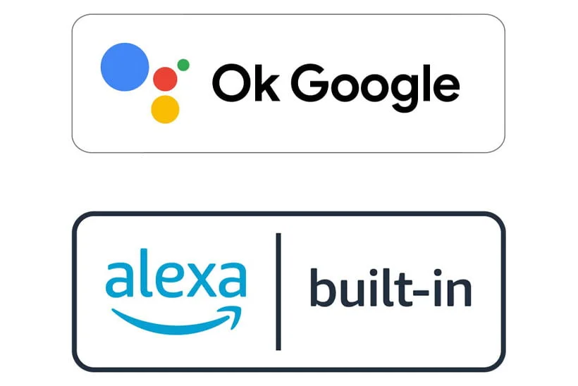 Logos of OK Google and Alexa built in D